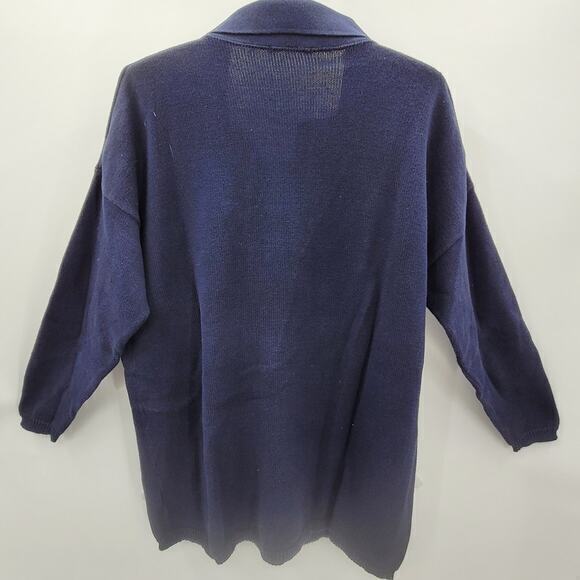 Joan Vass Blue‎ Knit Button Up Pockets Oversized Cardigan Sweater Top - Picture 3 of 13